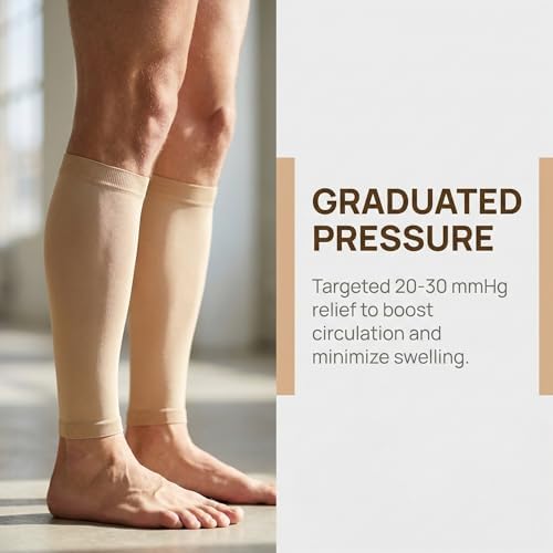 MGANG Plus Size 3XL Calf Compression Sleeve, (2 Pairs) 20-30mmHg Leg Compression Socks, Unisex for Pain Relief, Swelling, Edema, Maternity, Varicose Veins, Shin Splint, Nursing, Travel, Beige - Image 3