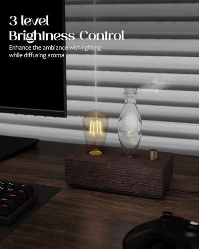 Waterless Oil Diffuser with Wood Base, Tempered Glass Bulb, 3 Color Light - Image 6