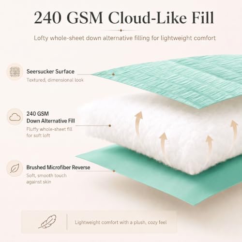 CozyLux Full Size Comforter Set 7 Pieces Mint Green Seersucker Bed in a Bag - Image 3