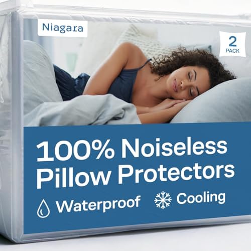 100% Waterproof Pillow Protectors Queen 20x30 Pair Zippered Pillow Case, Pillow Cover, Guaranteed Noiseless Pad, Ultra Plush Absorbent (Viscose Made from Bamboo), White 2 Pack by NiagaraSleepSolution