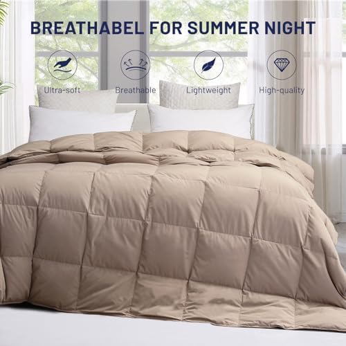 SNOWMAN Premium Cooling Down Comforter Twin Size, Khaki Summer Down Blanket - Image 2