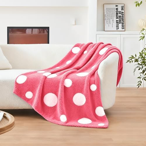 CozeCube Reversible Knit Throw Blanket, Hot Pink White Polka Dot, 60"x80" - Image 4