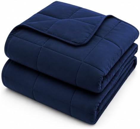 L'AGRATY Weighted Blanket Queen Size（15lbs, 60"x80"） Cooling Heavy Blanket Microfiber for Adults Breathable Big Weighted Throw Blanket for Summer Fall Winter, Navy by LAGRATY
