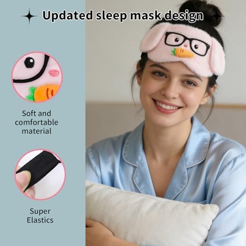PERFECTSIGHT Sleep Eye Masks, Cute Plush Sleep Eye Cover Lightweight Adjustable Eyeshade Faux Fur Mask Cover for Women Men Kids Sleep Travel Nap, Glasses Bunny - Image 4