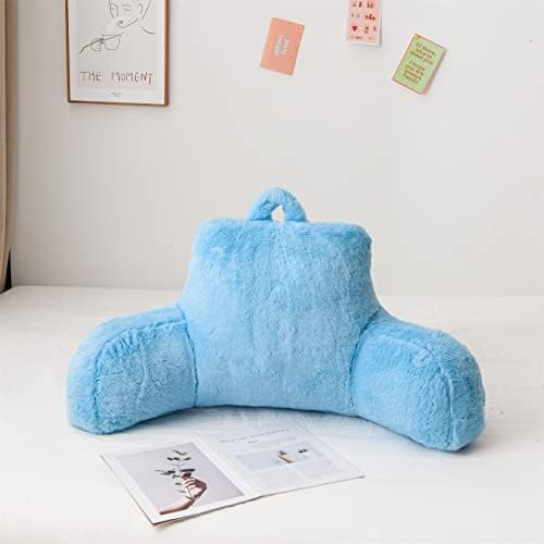 Aimuan Reading Pillow Bed Rest Pillow with Arms Rabbit Fur Cushion for Adults Teens Incline Rest Sitting up & Sleeping Snoring Pillow with Pregnancy Lumbar Back Support (Standard, Blue) by AIMUAN