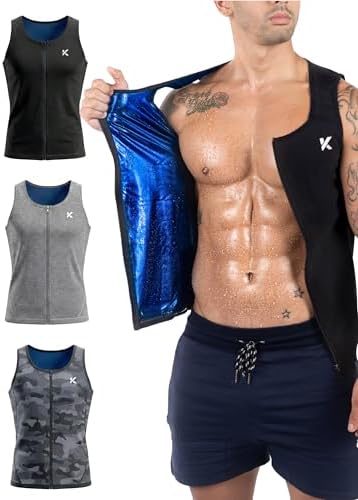 Kewlioo Men's Heat Trapping Zipper Sweat Enhancing Vest - Sauna Suit Shirt Compression Vest Shapewear Top for Gym Exercise by Kewlioo