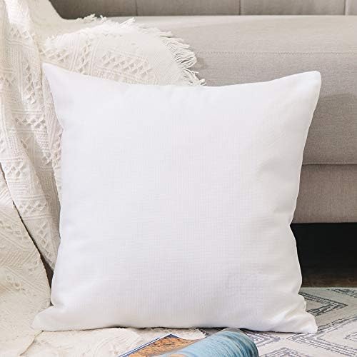 2 Piece White Pillow Case Faux Linen Square Decorative Throw Cushion Cover Pillowcase with Smooth Hidden Zipper for Car Sofa 18" x 18 " - Image 2