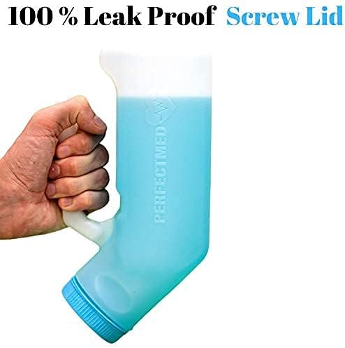 Urinals for Men Spill Proof by PerfectMed (2 Pack) - 32 oz/ 1000 ml | Portable Urine Bottle Bed Pan W/Glow in Dark Lid | Thick Plastic Pee Urinal Bottle - Image 2