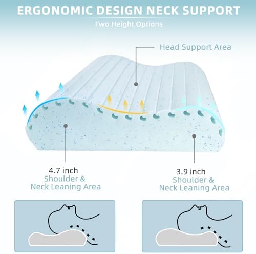 Cervical Neck Pillow for Neck Pain Relief, Neck Support Pillows for Sleeping, Contour Memory Foam Pillow with Cooling Pillowcase, Orthopedic Pillow for Side Back Stomach Sleeper, Medium Soft - Image 4