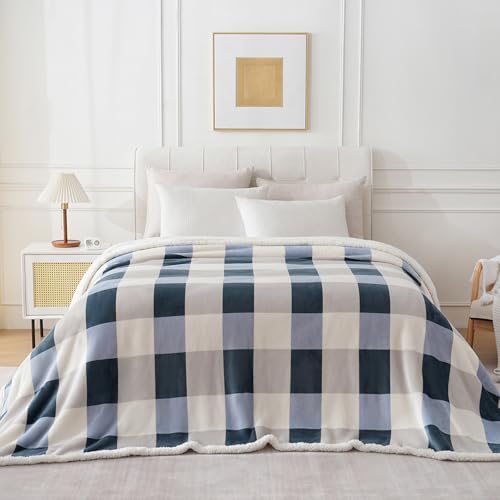 PU MEI Sherpa Throw Blanket Reversible Large Big King Size Flannel Blankets for Bed, 108"*90",Grey Blue - Image 6