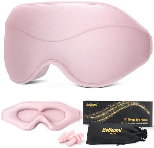 BeHoomi Sleep Mask, Premium Eye Mask for Sleeping, Total Blackout, Super Soft Comfort, Adjustable Fit, Upgraded 3D Ergonomic Designed Sleeping Mask for Home, Office, Travel, Meditation, Yoga, Pink by BeHoomi