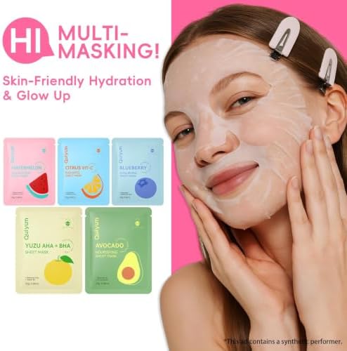 QUIYUM Fruit Face Masks Skincare, Facial Masks for Women Teens Girls-25 Pcs - Image 2