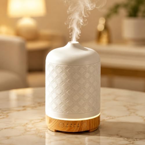 Essential Oil Diffuser Diffuser -Aromatherapy Diffuser for Essential Oils with Timer and 7 Colors LED Light Ultrasonic Diffuser with Auto Shut-Off, Home Office Decor&Gift (White-200ml) by EQUSUPRO