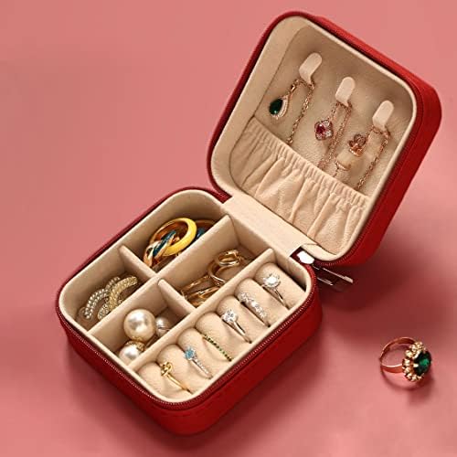 ZPROW Travel Jewelry Case, Mini Portable Jewelry Travel Boxes, Small Jewelry Organizer for Rings, Earrings, Pendants, Watches, Necklaces, Lipsticks Organizer Storage Holder Case (Red) - Image 2
