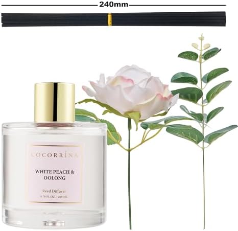 Cocorrína Flower Reed Diffuser - White Peach& Oolong 6.7oz Scented Diffuser with Sticks Home Fragrance Essential Oil for Bathroom Shelf Decor (Artificial Flower) - Image 3