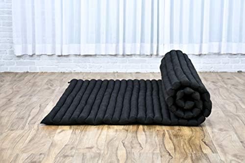 Leewadee - Foldable Floor Mattress - Japanese Roll Up Futon -Trifold Tatami Mat- Guest Floor Bed - Camping Mattress - Thai Massage Mat, Kapok Filled, 75 x 57 inches, Black - Image 6