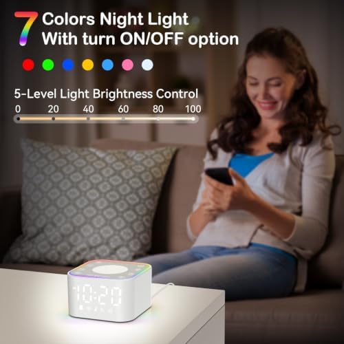 2-in-1 Sound Machine Alarm Clock: 30 Non-Looping Sounds, Compact, White - Image 6