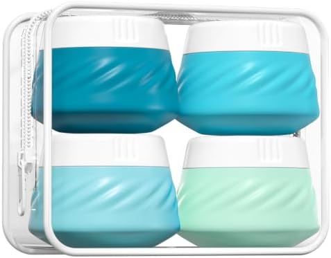 Gemice Silicone Cream Jars TSA Approved Travel Size Containers with Clear Bag, Leak-proof Travel Accessories with Lid for Cosmetic Face Body Hand Cream (4 Pack) by GemiceBeautyTools