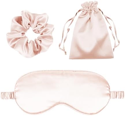 3Pcs Satin Eye Mask Silk Sleep Masks Set Silky Blindfold Eyeshade Blackout Eyes Cover Pouches Bag Scrunchy Wedding Gift by WJingYiJia