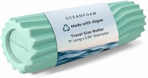 Oceanfoam Ripple Travel Foam Roller (11" x 3.35") Firm Mini Foam Roller for Physical Therapy, Deep Tissue Massage, Back Pain - High Density, Ergonomic Wave Textured - Yoga, Pilates, Exercise (Seafoam) by Oceanfoam