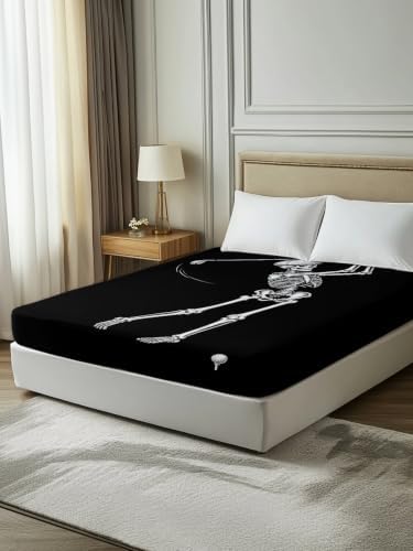 Halloween California King Flat Sheet Skeleton Golfer Flat Sheets Only Soft Bedding Top Sheets Hotel Quality Golf Ball Funny Skull Bones Cal King Bed Sheet for All Season Bedroom Dorm Halloween Decor - Image 7