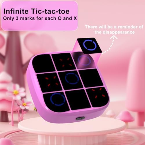 Tic-Tac-Toe Bolt Game, 4-in-1 Handheld Puzzle Games Console, Electronic Tic-Tac-Toe Game for Educational and Memory Growth, Portable Travel Games for Car Ride, Board Games for Kids and Adults (Pink) - Image 5