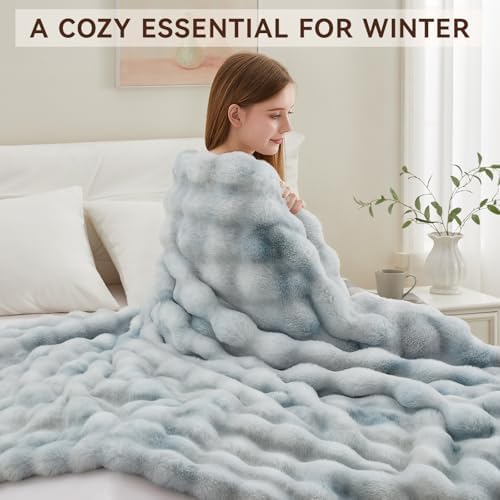 Anysay Faux Fur Throw Blanket, 1000GSM Fluffy Soft Bubble Blanket 60''*80'' - Image 5