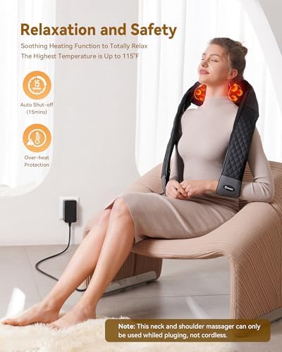 Neck Massager with Heat, Neck Massager for Pain Relief Deep Tissue, 4D Deep Tissue Kneading Massage for Back Leg, Full Body Muscle Pain Relief, Ergonomic Design, Ideal Gift for Women Men, Not Cordless - Image 5