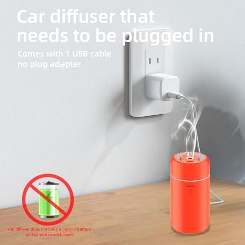 SEEDSEEL 100ML Car Essential Oil Diffuser, Mini Air Humidifier with 7-LED Color Changing, Suitable for Car (Orange) - Image 2