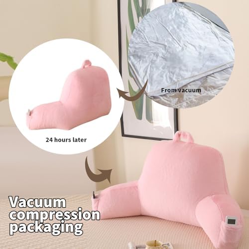 Soft Reading Pillow for Bed with Arms,Middle,Pink,Faux Fur - Image 4