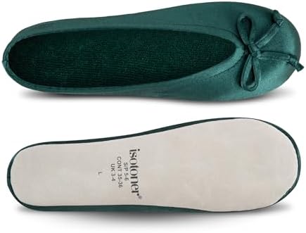 Isotoner Women's Satin Ballerina Slippers with Classic Ribbon Bow and Suede Sole - Image 5