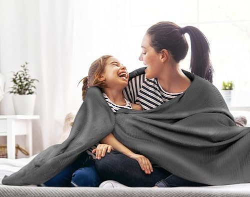 Utopia Bedding 100% Cotton Thermal Blanket Smoke Gray Twin, 90x72 Inches - Image 3