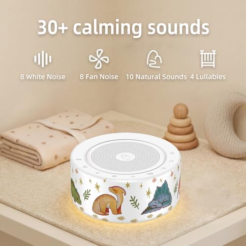 Kipcush White Noise Machine for Baby & Adults, 30 Soothing Sounds, Soft Non-Glare Nursery Lamp, 8 Color Night Lights, Memory Function (New Orange/Dinosaur, Standard) - Image 3