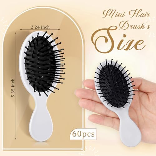 60 Pcs White Black Mini Hair Brushes Bulk for Homeless Soft Bristles Adds Shine Scalp Massage and Detangling Travel Hair Combing for Women Spa Party Favors - Image 2