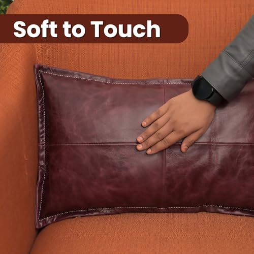 LL LEATHER LOVERS 100% Lambskin Leather Pillow Cover - Sofa Cushion Case - Decorative Throw Covers for Living Room & Bedroom, Pink Maroon Box Pack of 1-18X26 Inch - Image 4