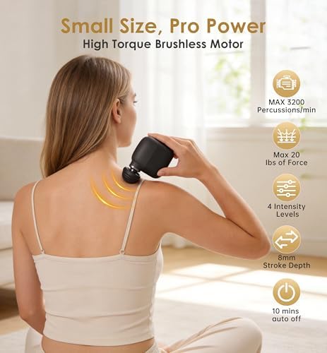 Mini Massage Gun Portable Deep Tissue Percussion Muscle Massager Lightweight Handheld Electric Quiet Massager Gun for Pain Relief High Intensity Silent Body Massager for Travel Gifts for Women Black - Image 2