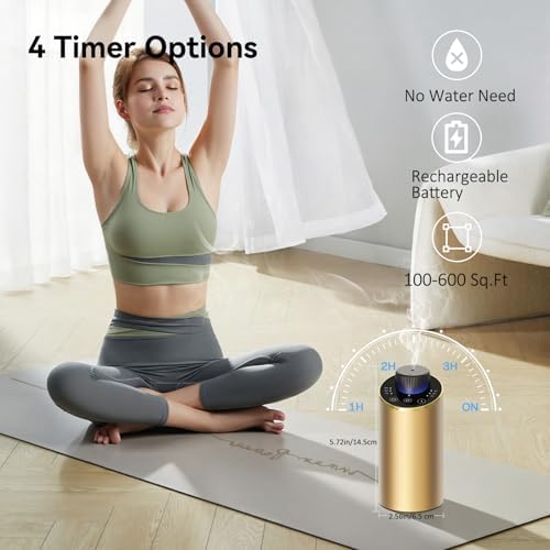 Waterless Essential Oil Diffuser Aromatherapy Scent Diffusers for Home Large Room, Bedroom, Car, Office, Desk, Battery Operated Mini Portable Air Freshener, 3 Countdown Timers & 3 Mist Levels, Gold - Image 5