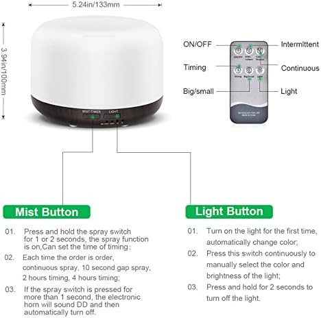 Marchred 300ML Essential Oil Diffuser with Remote Control,Ultrasonic Aromatherapy Air Diffuser Humidifier,Aroma Diffuser with 7 LED Color Changing Light for Large Room,Home (Dark Wood Grain) - Image 5