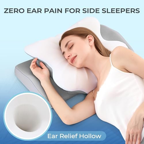 BDEUS Cervical Neck Pillow for Sleeping Ergonomic Pillow Memory Foam Pillows Side Sleeper Pillow for Neck Pain Relief Sleep Apnea Pillow Butterfly Arm Grooves Dual Height, White - Image 6