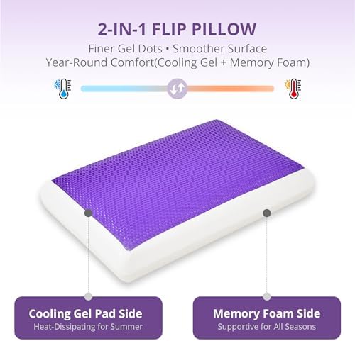 Cooling Gel Memory Foam Pillow for Hot/Side Sleepers, Neck Support, Purple - Image 2