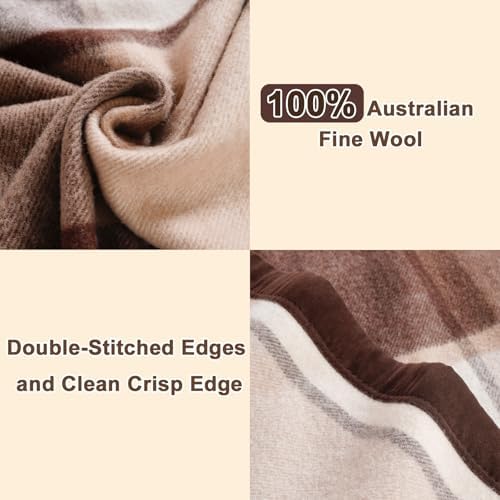 YOUR MOON 100% Wool Blanket, Medium Weight, Twin 66 x 90 in, Coffee - Image 4
