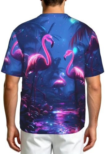 Men's Scrub Top,V-Neck Spill Wrinkle Resistant,3 Pockets-Flamingo Paradise Neon Night (1) - Image 2