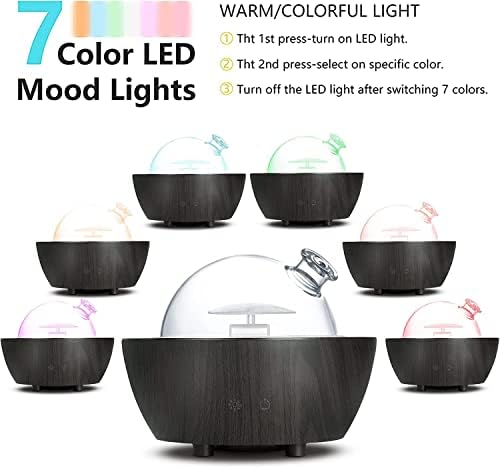 280ml Glass Essential Oil Diffuser Aromatherapy Diffusers Ultrasonic Cool Mist Humidifier with 2 Mist Modes & 7 Color LED Lights and Waterless Auto Shut-Off for Home Office Spa Bedroom,Dark Wood Grain - Image 2