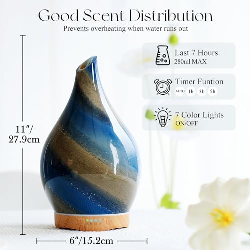 Porseme Essential Oil Diffuser 280ml Handmade Glass Diffuser 7H Runtime - Image 3
