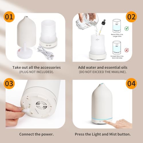 URPOWER 120mL Ceramic Essential Oil Diffuser with Quiet Mist & Auto-Off - Image 7