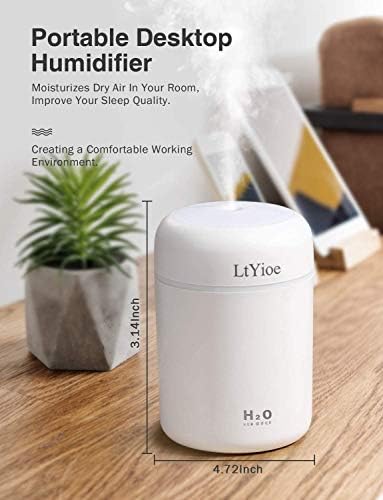 LtYioe Colorful Cool Mini Humidifier, USB Personal Desktop Humidifier for Car, Office Room, Bedroom,etc. Auto Shut-Off, 2 Mist Modes, Super Quiet. (White) - Image 2