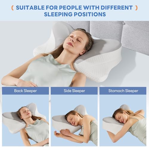 Sweetcrispy Cervical Pillow for Neck and Shoulder - Ergonomic Memory Foam Pillows, Contour Side Sleeper for Adults, Cooling Orthopedic Neck Support for Back Stomach Sleepers, Grey - Image 3