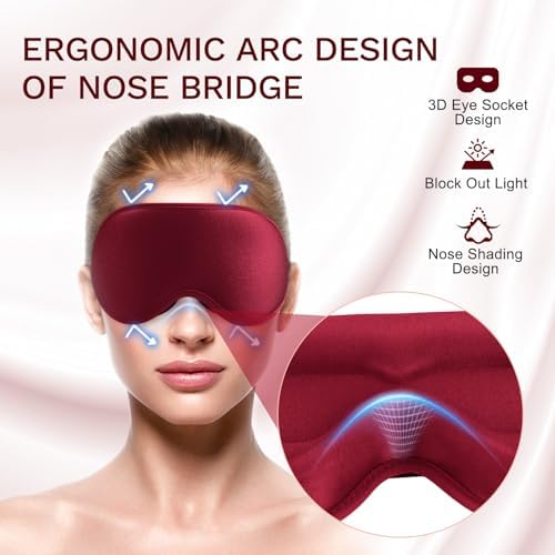 FlyCoco 99% Fully Block Out Light Eye Sleep Mask, 3D Deep Contoured Eyes Cover Zero Pressure, Long Lash Extension Eyes Mask with Adjustable Straps for Sleeping Travel Home Nap Rest Women Men (Red) - Image 4