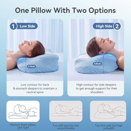 Cervical Pillow for Neck and Shoulder Pain Relief, Ergonomic Contour Memory Foam Pillows with Breathable Ice Silk Cover, Orthopedic Bed Pillow for Side Back Stomach Sleeper (Blue) - Image 4