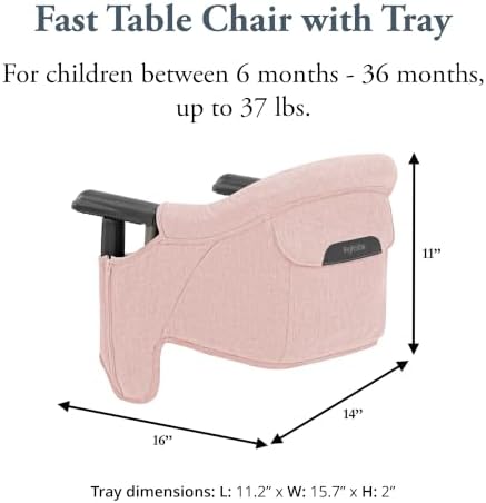 Inglesina Fast Table Chair - Powder Pink + Fast Dining Tray - Portable Baby High Chair for Babies & Toddlers up to 37 lbs - Fits Tables 0.8''-3.5'' Thick - Compact, Easy to Use - Travel Bag Included - Image 3